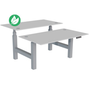 Bureau assis-debout partagé Activ'o - Réglage électrique en hauteur - L.140 x P.80 cm - Plateau Blanc avec obturateurs - Pieds Gris Bureau assis-debout partagé Activ'o - Réglage électrique en hauteur - L.140 x P.80 cm - Plateau Blanc avec obturateurs - Pieds Gris