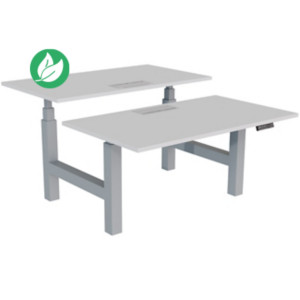 Bureau assis-debout partagé Activ'o - Réglage électrique en hauteur - L.140 x P.80 cm - Plateau Blanc avec top access - Pieds Gris Bureau assis-debout partagé Activ'o - Réglage électrique en hauteur - L.140 x P.80 cm - Plateau Blanc avec top access - Pieds Gris