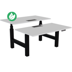 Bureau assis-debout partagé Activ'o - Réglage électrique en hauteur - L.140 x P.80 cm - Plateau Blanc avec top access - Pieds Noir Bureau assis-debout partagé Activ'o - Réglage électrique en hauteur - L.140 x P.80 cm - Plateau Blanc avec top access - Pieds Noir