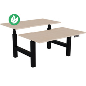 Bureau assis-debout partagé Activ'o - Réglage électrique en hauteur - L.140 x P.80 cm - Plateau Chêne avec échancrure - Pieds Noir Bureau assis-debout partagé Activ'o - Réglage électrique en hauteur - L.140 x P.80 cm - Plateau Chêne avec échancrure - Pieds Noir