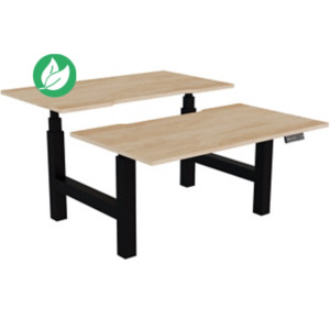 Bureau assis-debout partagé Activ'o - Réglage électrique en hauteur - L.140 x P.80 cm - Plateau Chêne Nebraska avec échancrure - Pieds Noir Bureau assis-debout partagé Activ'o - Réglage électrique en hauteur - L.140 x P.80 cm - Plateau Chêne Nebraska avec échancrure - Pieds Noir