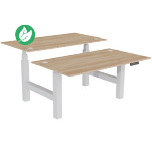 Bureau assis-debout partagé Activ'o - Réglage électrique en hauteur - L.140 x P.80 cm - Plateau Chêne Nebraska avec obturateurs - Pieds Blanc Bureau assis-debout partagé Activ'o - Réglage électrique en hauteur - L.140 x P.80 cm - Plateau Chêne Nebraska avec obturateurs - Pieds Blanc