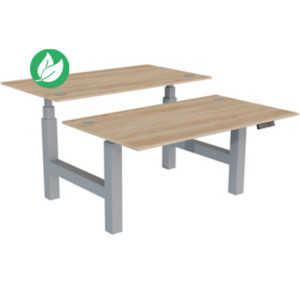 Bureau assis-debout partagé Activ'o - Réglage électrique en hauteur - L.140 x P.80 cm - Plateau Chêne Nebraska avec obturateurs - Pieds Gris Bureau assis-debout partagé Activ'o - Réglage électrique en hauteur - L.140 x P.80 cm - Plateau Chêne Nebraska avec obturateurs - Pieds Gris