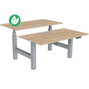 Bureau assis-debout partagé Activ'o - Réglage électrique en hauteur - L.140 x P.80 cm - Plateau Chêne Nebraska avec top access - Pieds Gris Bureau assis-debout partagé Activ'o - Réglage électrique en hauteur - L.140 x P.80 cm - Plateau Chêne Nebraska avec top access - Pieds Gris