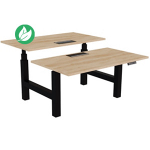 Bureau assis-debout partagé Activ'o - Réglage électrique en hauteur - L.140 x P.80 cm - Plateau Chêne Nebraska avec top access - Pieds Noir Bureau assis-debout partagé Activ'o - Réglage électrique en hauteur - L.140 x P.80 cm - Plateau Chêne Nebraska avec top access - Pieds Noir