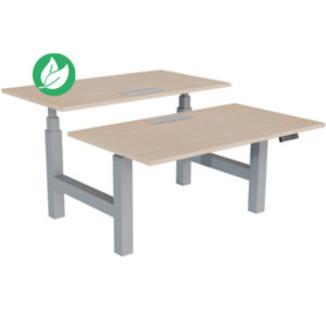 Bureau assis-debout partagé Activ'o - Réglage électrique en hauteur - L.140 x P.80 cm - Plateau Chêne avec top access - Pieds Gris Bureau assis-debout partagé Activ'o - Réglage électrique en hauteur - L.140 x P.80 cm - Plateau Chêne avec top access - Pieds Gris