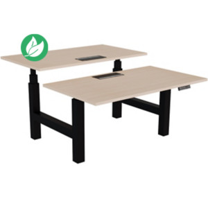 Bureau assis-debout partagé Activ'o - Réglage électrique en hauteur - L.140 x P.80 cm - Plateau Chêne avec top access - Pieds Noir Bureau assis-debout partagé Activ'o - Réglage électrique en hauteur - L.140 x P.80 cm - Plateau Chêne avec top access - Pieds Noir