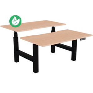 Bureau assis-debout partagé Activ'o - Réglage électrique en hauteur - L.140 x P.80 cm - Plateau Hêtre avec échancrure - Pieds Noir Bureau assis-debout partagé Activ'o - Réglage électrique en hauteur - L.140 x P.80 cm - Plateau Hêtre avec échancrure - Pieds Noir