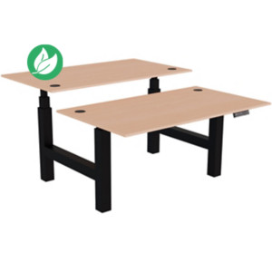 Bureau assis-debout partagé Activ'o - Réglage électrique en hauteur - L.140 x P.80 cm - Plateau Hêtre avec obturateurs - Pieds Noir Bureau assis-debout partagé Activ'o - Réglage électrique en hauteur - L.140 x P.80 cm - Plateau Hêtre avec obturateurs - Pieds Noir