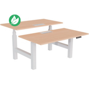 Bureau assis-debout partagé Activ'o - Réglage électrique en hauteur - L.140 x P.80 cm - Plateau Hêtre avec top access - Pieds Blanc Bureau assis-debout partagé Activ'o - Réglage électrique en hauteur - L.140 x P.80 cm - Plateau Hêtre avec top access - Pieds Blanc