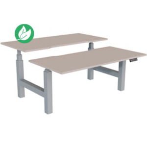 Bureau assis-debout partagé Activ'o - Réglage électrique en hauteur - L.160 x P.80 cm - Plateau Argile avec échancrure - Pieds Gris Bureau assis-debout partagé Activ'o - Réglage électrique en hauteur - L.160 x P.80 cm - Plateau Argile avec échancrure - Pieds Gris