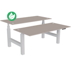 Bureau assis-debout partagé Activ'o - Réglage électrique en hauteur - L.160 x P.80 cm - Plateau Argile avec obturateurs - Pieds Blanc Bureau assis-debout partagé Activ'o - Réglage électrique en hauteur - L.160 x P.80 cm - Plateau Argile avec obturateurs - Pieds Blanc