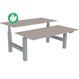 Bureau assis-debout partagé Activ'o - Réglage électrique en hauteur - L.160 x P.80 cm - Plateau Argile avec obturateurs - Pieds Gris Bureau assis-debout partagé Activ'o - Réglage électrique en hauteur - L.160 x P.80 cm - Plateau Argile avec obturateurs - Pieds Gris