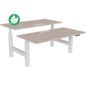 Bureau assis-debout partagé Activ'o - Réglage électrique en hauteur - L.160 x P.80 cm - Plateau Argile avec top access - Pieds Blanc Bureau assis-debout partagé Activ'o - Réglage électrique en hauteur - L.160 x P.80 cm - Plateau Argile avec top access - Pieds Blanc