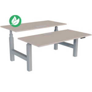 Bureau assis-debout partagé Activ'o - Réglage électrique en hauteur - L.160 x P.80 cm - Plateau Argile avec top access - Pieds Gris Bureau assis-debout partagé Activ'o - Réglage électrique en hauteur - L.160 x P.80 cm - Plateau Argile avec top access - Pieds Gris