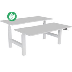 Bureau assis-debout partagé Activ'o - Réglage électrique en hauteur - L.160 x P.80 cm - Plateau Blanc avec échancrure - Pieds Blanc Bureau assis-debout partagé Activ'o - Réglage électrique en hauteur - L.160 x P.80 cm - Plateau Blanc avec échancrure - Pieds Blanc