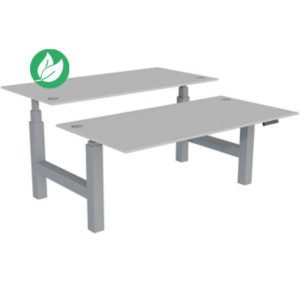 Bureau assis-debout partagé Activ'o - Réglage électrique en hauteur - L.160 x P.80 cm - Plateau Blanc avec obturateurs - Pieds Gris Bureau assis-debout partagé Activ'o - Réglage électrique en hauteur - L.160 x P.80 cm - Plateau Blanc avec obturateurs - Pieds Gris