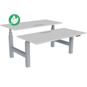 Bureau assis-debout partagé Activ'o - Réglage électrique en hauteur - L.160 x P.80 cm - Plateau Blanc avec top access - Pieds Gris Bureau assis-debout partagé Activ'o - Réglage électrique en hauteur - L.160 x P.80 cm - Plateau Blanc avec top access - Pieds Gris