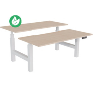 Bureau assis-debout partagé Activ'o - Réglage électrique en hauteur - L.160 x P.80 cm - Plateau Chêne avec échancrure - Pieds Blanc Bureau assis-debout partagé Activ'o - Réglage électrique en hauteur - L.160 x P.80 cm - Plateau Chêne avec échancrure - Pieds Blanc