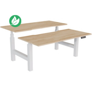 Bureau assis-debout partagé Activ'o - Réglage électrique en hauteur - L.160 x P.80 cm - Plateau Chêne Nebraska avec échancrure - Pieds Blanc Bureau assis-debout partagé Activ'o - Réglage électrique en hauteur - L.160 x P.80 cm - Plateau Chêne Nebraska avec échancrure - Pieds Blanc
