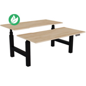 Bureau assis-debout partagé Activ'o - Réglage électrique en hauteur - L.160 x P.80 cm - Plateau Chêne Nebraska avec échancrure - Pieds Noir Bureau assis-debout partagé Activ'o - Réglage électrique en hauteur - L.160 x P.80 cm - Plateau Chêne Nebraska avec échancrure - Pieds Noir