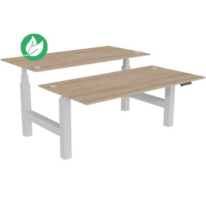 Bureau assis-debout partagé Activ'o - Réglage électrique en hauteur - L.160 x P.80 cm - Plateau Chêne Nebraska avec obturateurs - Pieds Blanc Bureau assis-debout partagé Activ'o - Réglage électrique en hauteur - L.160 x P.80 cm - Plateau Chêne Nebraska avec obturateurs - Pieds Blanc