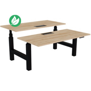 Bureau assis-debout partagé Activ'o - Réglage électrique en hauteur - L.160 x P.80 cm - Plateau Chêne Nebraska avec top access - Pieds Noir Bureau assis-debout partagé Activ'o - Réglage électrique en hauteur - L.160 x P.80 cm - Plateau Chêne Nebraska avec top access - Pieds Noir