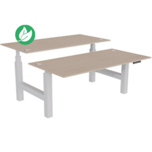 Bureau assis-debout partagé Activ'o - Réglage électrique en hauteur - L.160 x P.80 cm - Plateau Chêne avec obturateurs - Pieds Blanc Bureau assis-debout partagé Activ'o - Réglage électrique en hauteur - L.160 x P.80 cm - Plateau Chêne avec obturateurs - Pieds Blanc