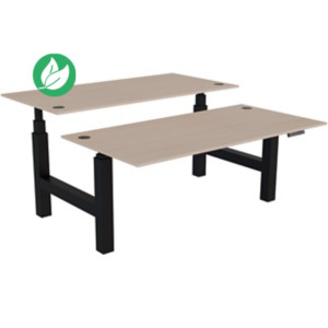 Bureau assis-debout partagé Activ'o - Réglage électrique en hauteur - L.160 x P.80 cm - Plateau Chêne avec obturateurs - Pieds Noir Bureau assis-debout partagé Activ'o - Réglage électrique en hauteur - L.160 x P.80 cm - Plateau Chêne avec obturateurs - Pieds Noir
