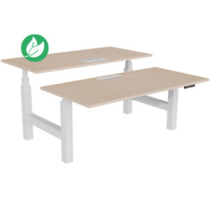Bureau assis-debout partagé Activ'o - Réglage électrique en hauteur - L.160 x P.80 cm - Plateau Chêne avec top access - Pieds Blanc Bureau assis-debout partagé Activ'o - Réglage électrique en hauteur - L.160 x P.80 cm - Plateau Chêne avec top access - Pieds Blanc
