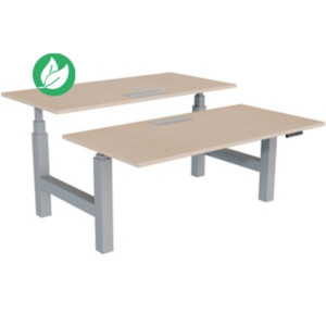 Bureau assis-debout partagé Activ'o - Réglage électrique en hauteur - L.160 x P.80 cm - Plateau Chêne avec top access - Pieds Gris Bureau assis-debout partagé Activ'o - Réglage électrique en hauteur - L.160 x P.80 cm - Plateau Chêne avec top access - Pieds Gris