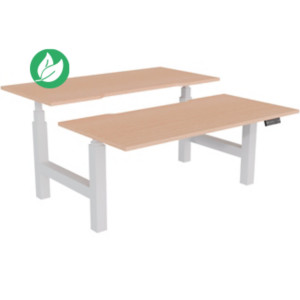 Bureau assis-debout partagé Activ'o - Réglage électrique en hauteur - L.160 x P.80 cm - Plateau Hêtre avec échancrure - Pieds Blanc Bureau assis-debout partagé Activ'o - Réglage électrique en hauteur - L.160 x P.80 cm - Plateau Hêtre avec échancrure - Pieds Blanc