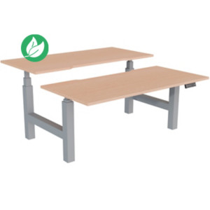 Bureau assis-debout partagé Activ'o - Réglage électrique en hauteur - L.160 x P.80 cm - Plateau Hêtre avec échancrure - Pieds Gris Bureau assis-debout partagé Activ'o - Réglage électrique en hauteur - L.160 x P.80 cm - Plateau Hêtre avec échancrure - Pieds Gris