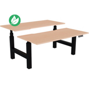Bureau assis-debout partagé Activ'o - Réglage électrique en hauteur - L.160 x P.80 cm - Plateau Hêtre avec échancrure - Pieds Noir Bureau assis-debout partagé Activ'o - Réglage électrique en hauteur - L.160 x P.80 cm - Plateau Hêtre avec échancrure - Pieds Noir