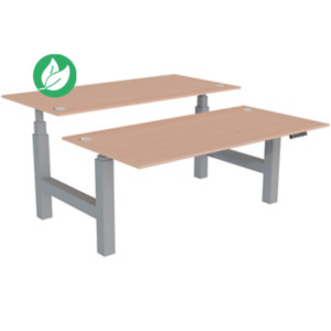 Bureau assis-debout partagé Activ'o - Réglage électrique en hauteur - L.160 x P.80 cm - Plateau Hêtre avec obturateurs - Pieds Gris Bureau assis-debout partagé Activ'o - Réglage électrique en hauteur - L.160 x P.80 cm - Plateau Hêtre avec obturateurs - Pieds Gris