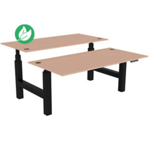 Bureau assis-debout partagé Activ'o - Réglage électrique en hauteur - L.160 x P.80 cm - Plateau Hêtre avec obturateurs - Pieds Noir Bureau assis-debout partagé Activ'o - Réglage électrique en hauteur - L.160 x P.80 cm - Plateau Hêtre avec obturateurs - Pieds Noir