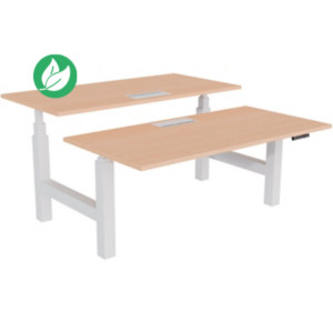 Bureau assis-debout partagé Activ'o - Réglage électrique en hauteur - L.160 x P.80 cm - Plateau Hêtre avec top access - Pieds Blanc Bureau assis-debout partagé Activ'o - Réglage électrique en hauteur - L.160 x P.80 cm - Plateau Hêtre avec top access - Pieds Blanc