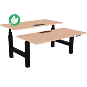 Bureau assis-debout partagé Activ'o - Réglage électrique en hauteur - L.160 x P.80 cm - Plateau Hêtre avec top access - Pieds Noir Bureau assis-debout partagé Activ'o - Réglage électrique en hauteur - L.160 x P.80 cm - Plateau Hêtre avec top access - Pieds Noir