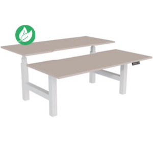 Bureau assis-debout partagé Activ'o - Réglage électrique en hauteur - L.180 x P.80 cm - Plateau Argile avec échancrure - Pieds Blanc Bureau assis-debout partagé Activ'o - Réglage électrique en hauteur - L.180 x P.80 cm - Plateau Argile avec échancrure - Pieds Blanc