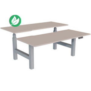 Bureau assis-debout partagé Activ'o - Réglage électrique en hauteur - L.180 x P.80 cm - Plateau Argile avec échancrure - Pieds Gris Bureau assis-debout partagé Activ'o - Réglage électrique en hauteur - L.180 x P.80 cm - Plateau Argile avec échancrure - Pieds Gris