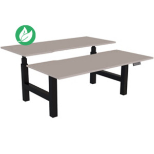 Bureau assis-debout partagé Activ'o - Réglage électrique en hauteur - L.180 x P.80 cm - Plateau Argile avec échancrure - Pieds Noir Bureau assis-debout partagé Activ'o - Réglage électrique en hauteur - L.180 x P.80 cm - Plateau Argile avec échancrure - Pieds Noir