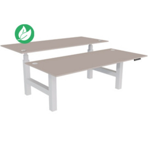 Bureau assis-debout partagé Activ'o - Réglage électrique en hauteur - L.180 x P.80 cm - Plateau Argile avec obturateurs - Pieds Blanc Bureau assis-debout partagé Activ'o - Réglage électrique en hauteur - L.180 x P.80 cm - Plateau Argile avec obturateurs - Pieds Blanc