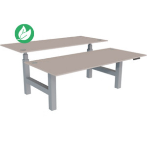 Bureau assis-debout partagé Activ'o - Réglage électrique en hauteur - L.180 x P.80 cm - Plateau Argile avec obturateurs - Pieds Gris Bureau assis-debout partagé Activ'o - Réglage électrique en hauteur - L.180 x P.80 cm - Plateau Argile avec obturateurs - Pieds Gris