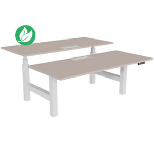 Bureau assis-debout partagé Activ'o - Réglage électrique en hauteur - L.180 x P.80 cm - Plateau Argile avec top access - Pieds Blanc Bureau assis-debout partagé Activ'o - Réglage électrique en hauteur - L.180 x P.80 cm - Plateau Argile avec top access - Pieds Blanc