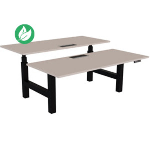 Bureau assis-debout partagé Activ'o - Réglage électrique en hauteur - L.180 x P.80 cm - Plateau Argile avec top access - Pieds Noir Bureau assis-debout partagé Activ'o - Réglage électrique en hauteur - L.180 x P.80 cm - Plateau Argile avec top access - Pieds Noir