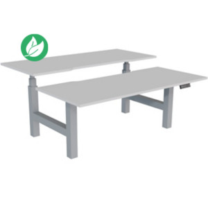 Bureau assis-debout partagé Activ'o - Réglage électrique en hauteur - L.180 x P.80 cm - Plateau Blanc avec échancrure - Pieds Gris Bureau assis-debout partagé Activ'o - Réglage électrique en hauteur - L.180 x P.80 cm - Plateau Blanc avec échancrure - Pieds Gris
