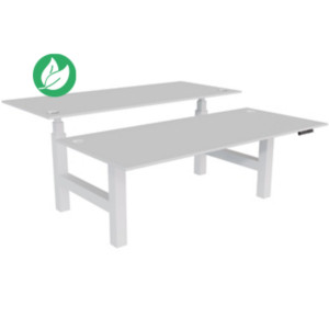 Bureau assis-debout partagé Activ'o - Réglage électrique en hauteur - L.180 x P.80 cm - Plateau Blanc avec obturateurs - Pieds Blanc Bureau assis-debout partagé Activ'o - Réglage électrique en hauteur - L.180 x P.80 cm - Plateau Blanc avec obturateurs - Pieds Blanc