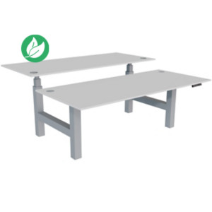 Bureau assis-debout partagé Activ'o - Réglage électrique en hauteur - L.180 x P.80 cm - Plateau Blanc avec obturateurs - Pieds Gris Bureau assis-debout partagé Activ'o - Réglage électrique en hauteur - L.180 x P.80 cm - Plateau Blanc avec obturateurs - Pieds Gris