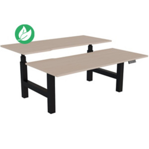 Bureau assis-debout partagé Activ'o - Réglage électrique en hauteur - L.180 x P.80 cm - Plateau Chêne avec échancrure - Pieds Noir Bureau assis-debout partagé Activ'o - Réglage électrique en hauteur - L.180 x P.80 cm - Plateau Chêne avec échancrure - Pieds Noir