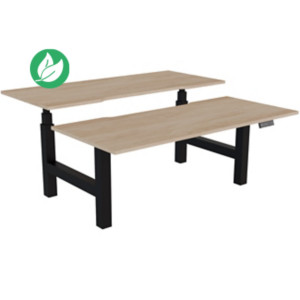 Bureau assis-debout partagé Activ'o - Réglage électrique en hauteur - L.180 x P.80 cm - Plateau Chêne Nebraska avec échancrure - Pieds Noir Bureau assis-debout partagé Activ'o - Réglage électrique en hauteur - L.180 x P.80 cm - Plateau Chêne Nebraska avec échancrure - Pieds Noir